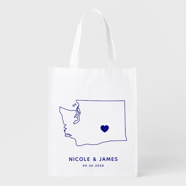 Washington Wedding Welcome Bag, Navy Map Tote (Front)