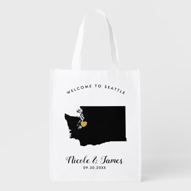 Washington Wedding Welcome Bag Tote, Gold Heart (Front)