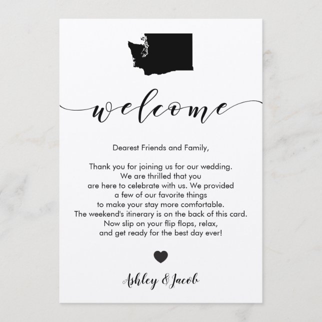 Washington Wedding Welcome Letter & Itinerary Card (Front)