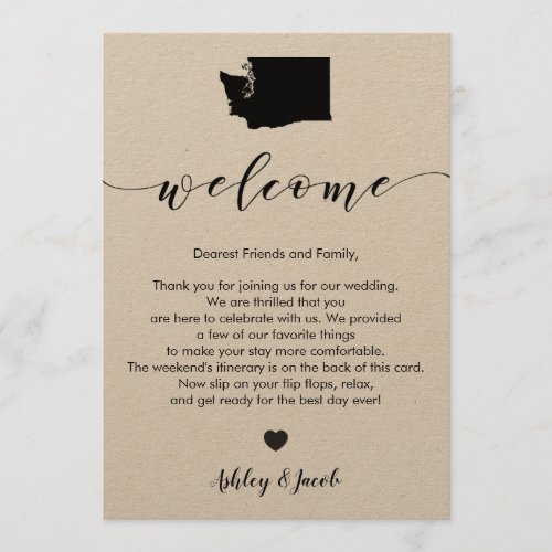 Washington Wedding Welcome Letter  Itinerary Card