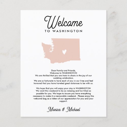 WASHINGTON Welcome  Letter Itinerary ANY COLOR