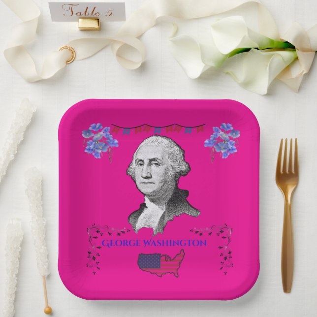 Washington's Contribution deep pink Paper Plates (Wedding)