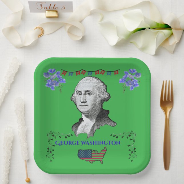 Washington's Contribution kelly green  Paper Plates (Wedding)