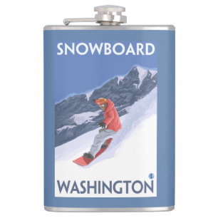 WashingtonSnowboarding Vintage Travel Poster Hip Flask