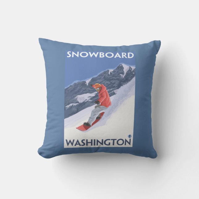 WashingtonSnowboarding Vintage Travel Poster Throw Pillow (Front)
