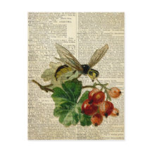 wasp floral art on vintage dictionary page