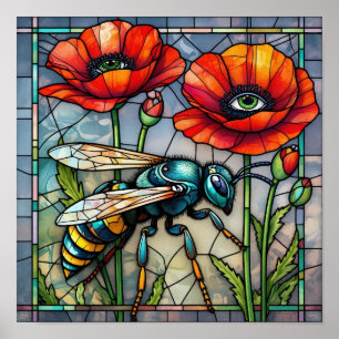 Wasp hornet bee stained glass poppy flower insect  poster