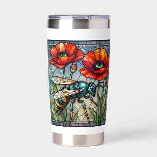 Wasp hornet bee stained glass vibrant poppy flower insulated tumbler