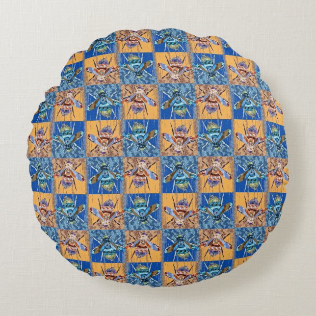 Wasp Patchwork Style Textile Pattern Round Pillow (Front)