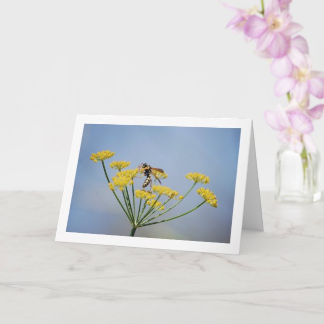 Wasp Pollinating Wild Fennel Portrait Card (Orchid)