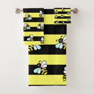 Wasp stripes and cartoon insects pattern kids bath bath towel set