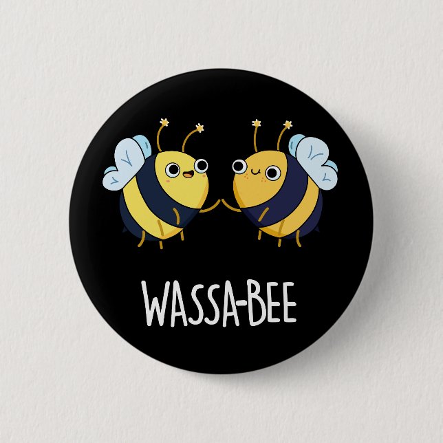 Wassabee Funny Wasabi Bee Pun Dark BG Button (Front)