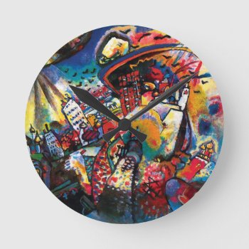 Wassily Kandinsky - Moscow Cityscape Abstract Art Round Clock by ArtLoversCafe at Zazzle