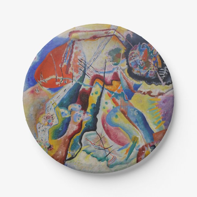 Wassily Kandinsky Red stain Classic Abstract Art Paper Plates (Front)
