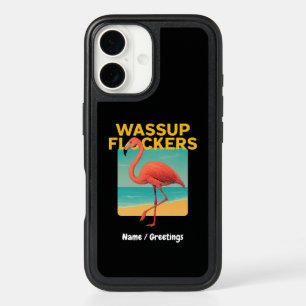 Wassup Flockers Funny Flamingo Retro Beach Quote iPhone 16 Case