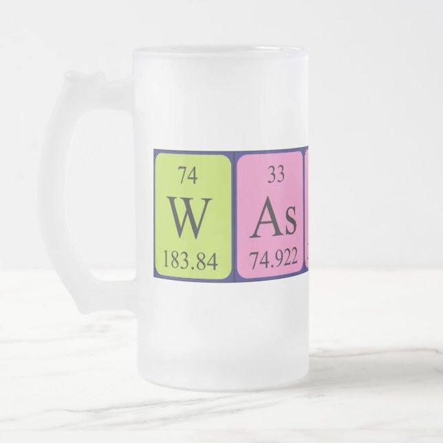 Wassup periodic table word frosty mug (Left)