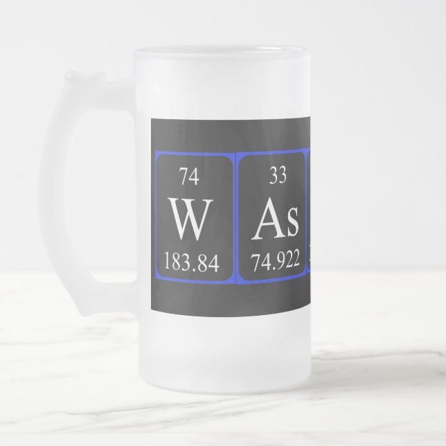 Wassup periodic table word frosty mug (Left)