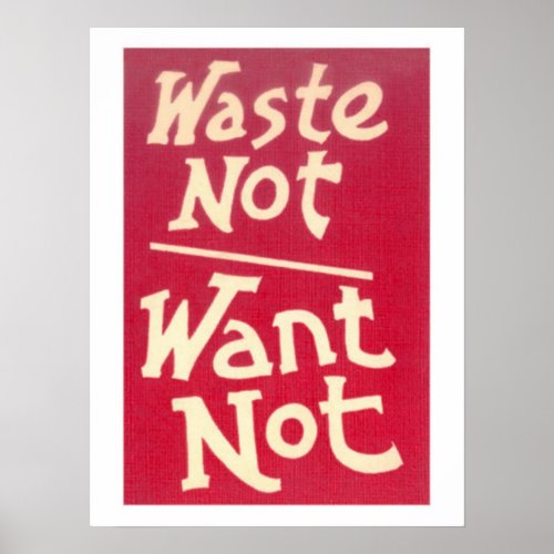 Waste Not Want Not Slogan Poster