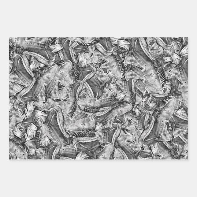 Wasted running shoes graphic motif  random pattern wrapping paper sheets (Front)