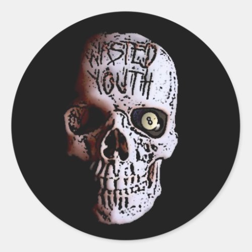 WASTED YOUTH SKULL LOGO CLASSIC ROUND STICKER