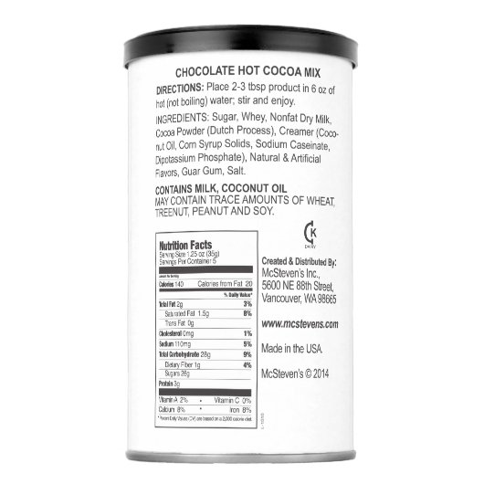 Wastemasters Hot Cocoa Chocolate Drink Mix (Back)