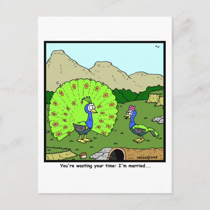 Wasting your time: Peacock Cartoon Postcard | Zazzle