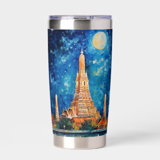 Wat Arun Bangkok Thailand Temple Night Watercolor Insulated Tumbler