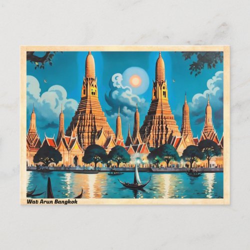 Wat Arun Bangkok Vintage Travel Postcard