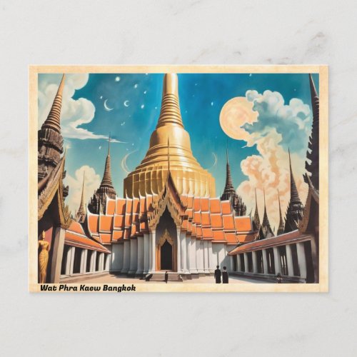  Wat Phra Kaew Bangkok Vintage Travel Postcard