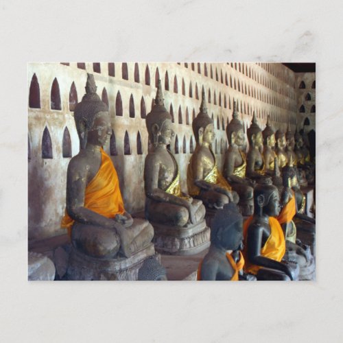 wat si buddhas laos postcard