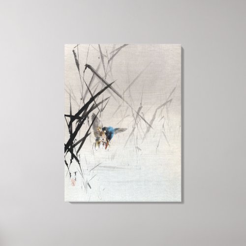 Watanabe Seitei Bird Catching Fish Among Reeds Canvas Print