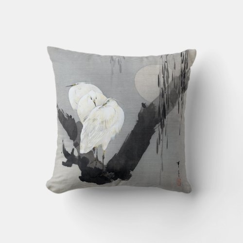 Watanabe Seitei Egrets in a Tree at Night Throw Pillow