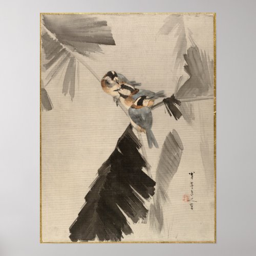 Watanabe Seitei Three Birds on Branch Poster