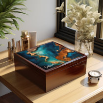 Watch Box, Blue Resin And Burl Wood Gift Box