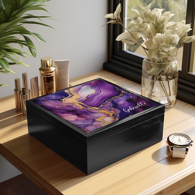 Watch Box, Purple Gold Alcohol Ink Gift Box (Creator Uploaded)