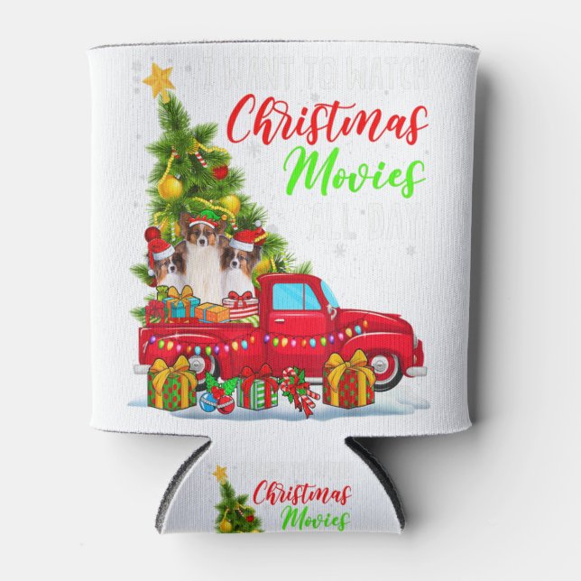 Watch Christmas Movies All Day Three Santa Elf Pap Can Cooler (Front)