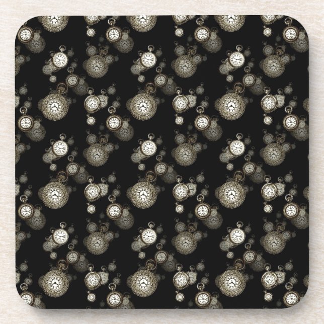 Watch faces print - steampunk patterned accessory beverage coaster (Front)