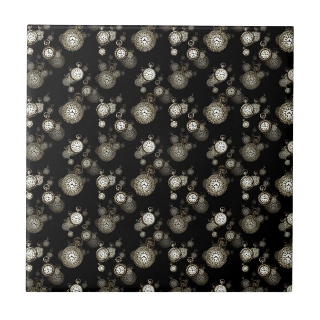 Watch faces print - steampunk patterned accessory ceramic tile (Front)