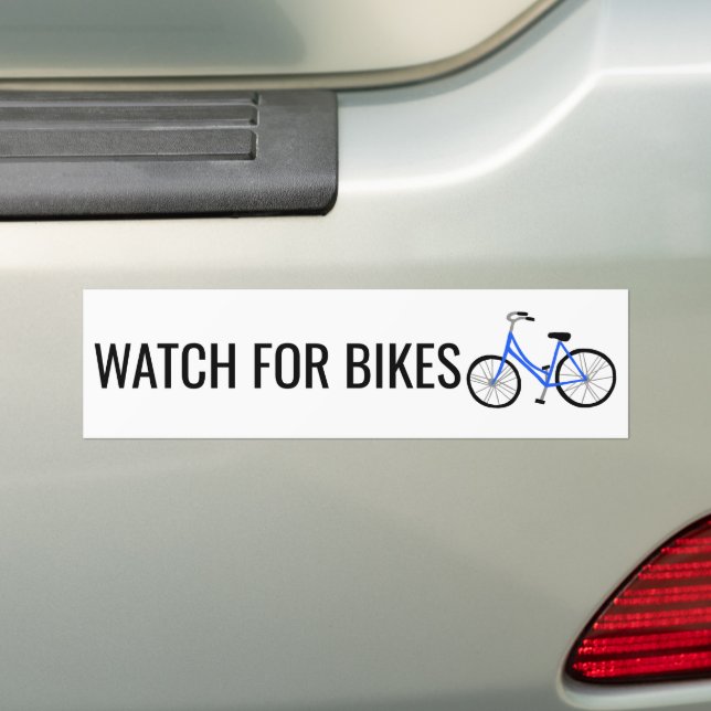WATCH FOR BIKES Cute Blue Bicycle Cyclist Bumper Sticker (On Car)