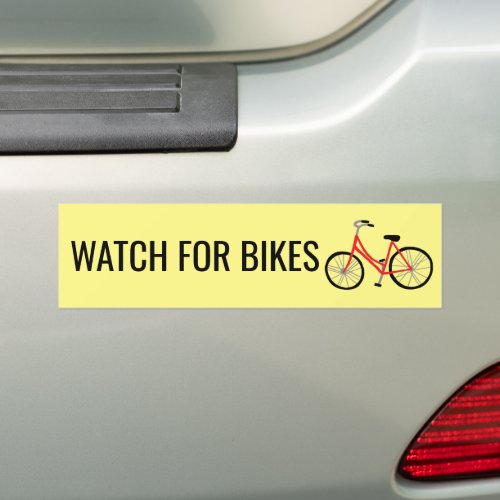 WATCH FOR BIKES Cute RED Bicycle Cyclist Safety Bumper Sticker