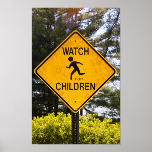 Watch for Children Road Sign Poster