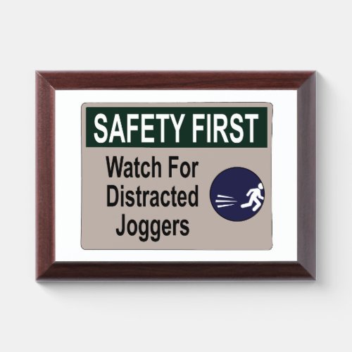 Watch for Distracted Joggers Sign Humor Award Plaque