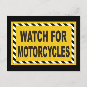Watch for motorcycles caution sign postcard