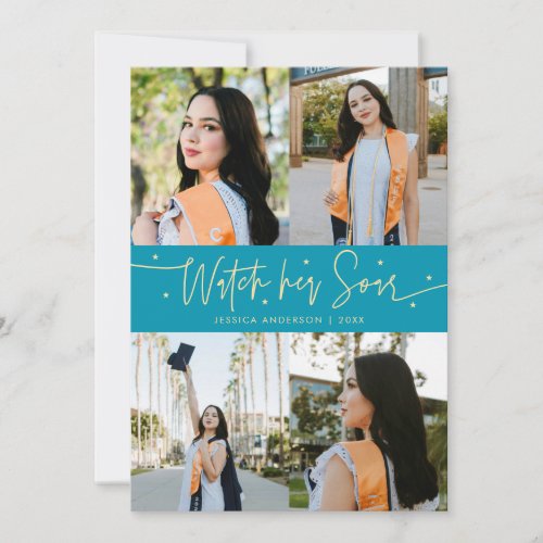 Watch Her Soar Multi Photo Aqua Blue Grad Announcement