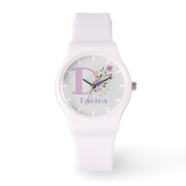 Watch in a Floral Design with Name & Initial (Front)