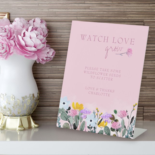Watch Love Grow Wildflower Seed Favors Pedestal Sign (Watch Love Grow favor table sign from my Wildflower Lawn Collection.)
