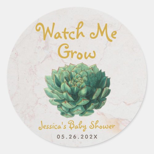 Watch Me Grow Baby Shower Botanical Succulent  Classic Round Sticker