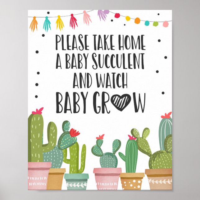 Watch Me Grow Cactus Fiesta Baby Shower Table Sign (Front)