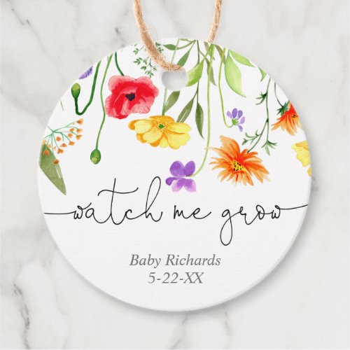 Watch me grow Colorful spring wildflowers Favor Tags