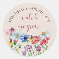 Watch me Grow Country Wildflower Baby Shower Classic Round Sticker